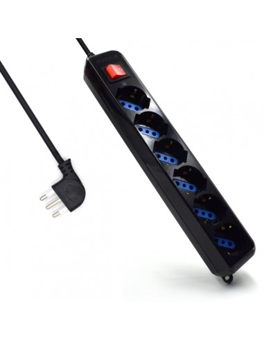 Ewent Regleta con 6 Tomas Tipo L F (Schuko) de 10 16A - Interruptor On Off - Proteccion contra Sobretensiones - Proteccion