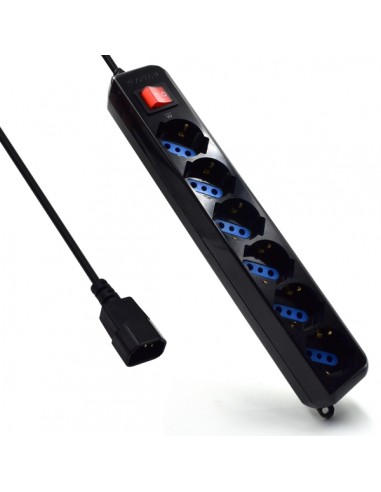 Ewent Regleta con 6 Tomas Tipo L F (Schuko) para SAI - Proteccion contra Sobretension - Proteccion Infantil - Interruptor