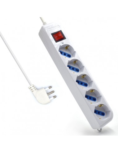Ewent Regleta con 6 Tomas Tipo L F (Schuko) de 10 16A - Interruptor de Encendido - Proteccion contra Sobretensiones -