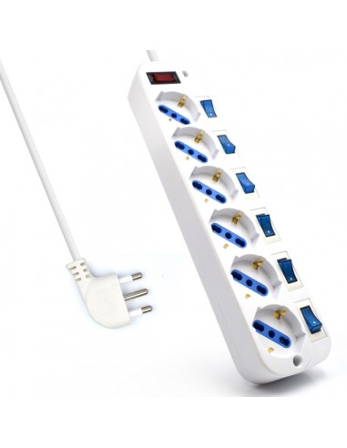 Ewent Regleta con 6 Tomas Tipo L F (Schuko) de 10 16A - Interruptor de Encendido General e Individual - Proteccion contra
