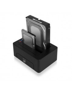 Ewent Estacion de Docking de Doble Bahia - HDD SSD SATA de 2.5 3.5" - USB 3.2 Gen1 - Funcion de Clonado - Indicador LED -