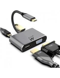 Ewent Hub 4 en 1 - HDMI - VGA - USB 3.2 Gen1 - USB-C PD 60W - Color Aluminio