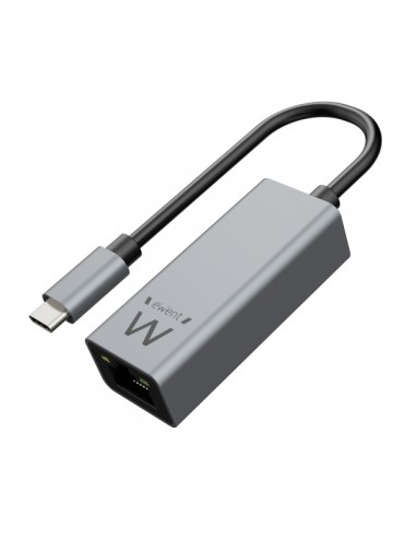 Ewent Conversor Adaptador de Red RJ45 a USB-C - Gigabit 10 100 1000Mbps - Cable de 15cm - Color Aluminio