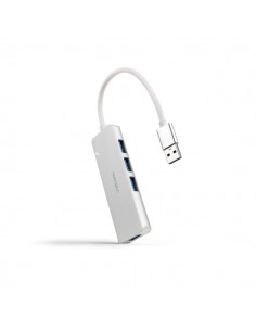 Nanocable Hub USB 3.0 4xUSB3.0. USB-A M-USB 3.0 H - Aluminio - 18cm - Color Gris