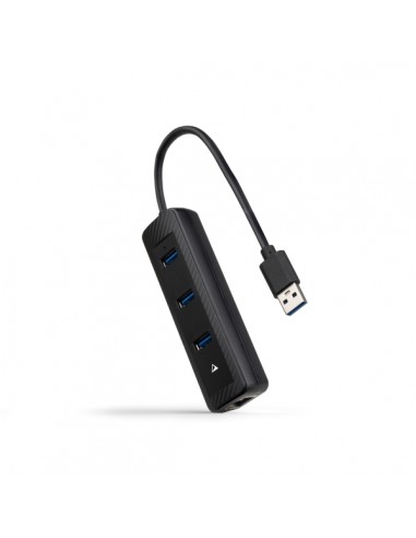 Nanocable Adaptador de Red USB 3.0 a Ethernet Gigabit 10 100 1000 Mbps - Hub 3xUSB-A 3.0 - 15cm - Color Negro