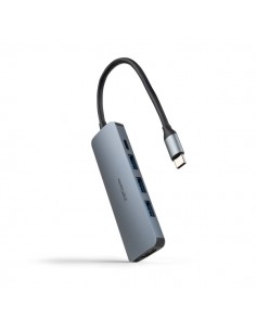Nanocable HUB USB-C 5 en 1 - Conversor USB-C 3.1 a 3 x USB-A 3.0-USB-C PD 100W-HDMI - Aluminio - 18cm - Color Gris