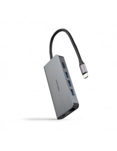 Nanocable HUB USB-C 8 en 1 - Conversor USB-C 3.1 a 3 x USB-A 3.0-USB-C PD 100W-HDMI 4K@60Hz-RJ45-TF-SD - Aluminio -