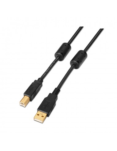 Aisens Cable USB 2.0 Impresora Super Alta Calidad con Ferrita - Tipo A Macho a Tipo B Macho - 2.0m - Color Negro