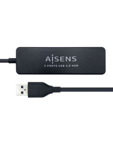 Aisens HUB USB 2.0 - Tipo A Macho a 4xTipo A Hembra - 30cm - Color Negro