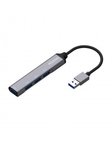 Aisens Hub USB 3.0 Aluminio - Tipo A Macho a 4xTipo A Hembra - 10cm - Color Gris