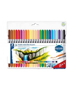 Staedtler 3200 Pack de 24 Rotuladores de Doble Punta - Resistente a la Presion - Colores Surtidos
