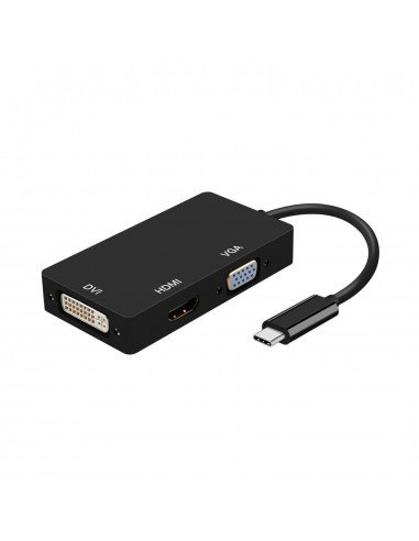 Aisens Conversor USB-C a DVI HDMI VGA - USB-C M-DVI H-HDMI H-VGA H - 15cm - Color Negro