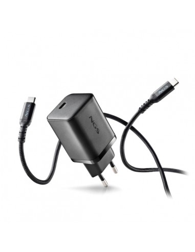 NGS Bud 65W Cargador GaN Universal de Pared 65W Ultrarapido - USB-C PD & PPS - Cable USB-C 1.5m - Color Negro
