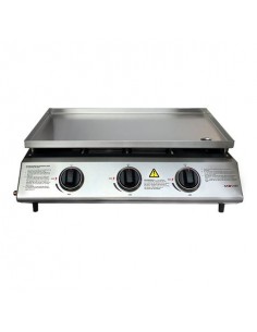Muvip Plancha de Asar de Gas - 3 Quemadores - Panel de Control y Plancha de Acero - Bandeja Recoge Grasas - Llama Regulable -