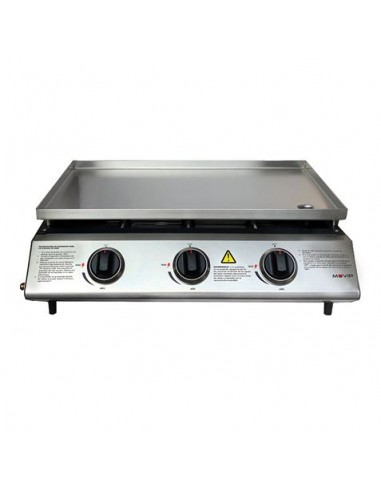 Muvip Plancha de Asar de Gas - 3 Quemadores - Panel de Control y Plancha de Acero - Bandeja Recoge Grasas - Llama Regulable -