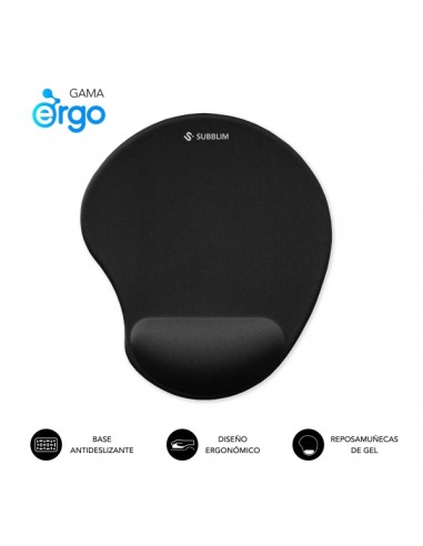 Subblim Ergo Neogel Alfombrilla Ergonomica para Raton - Espuma Elastica - Microtexturizada Impermeable - Base Antideslizante