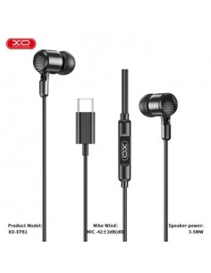 XO EP81 Auriculares Intrauditivos con Microfono - Conexion USB-C - Cable de 1.20m - Color Negro
