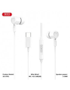 XO EP81 Auriculares Intrauditivos con Microfono - Conexion USB-C - Cable de 1.20m - Color Blanco
