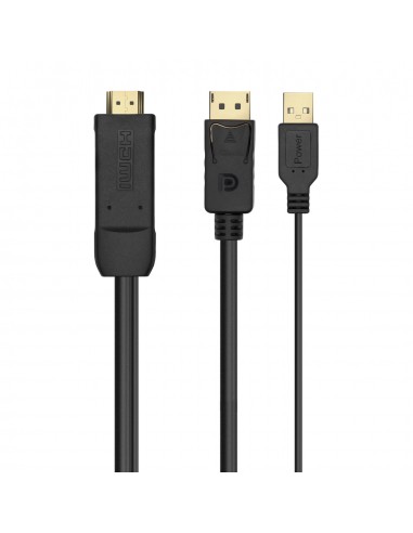 Aisens Cable Conversor Activo HDMI 2.0-USB ALIM. a DisplayPort V1.2 - HDMI M-USB M-DP M - 1.8M - Color Negro