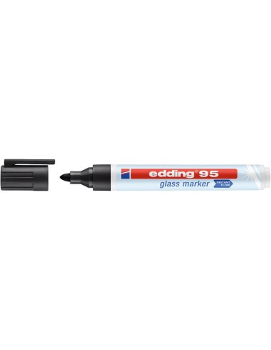 Edding 95 Rotulador Para Cristal - Punta Redonda - Trazo entre 1.5 y 3mm - Borrado en Seco - Color Negro