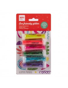 Apli Pack con 6 Botes de Purpurina Biodegradable 6gr por Bote - Colores Fluor Surtidos