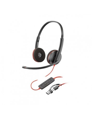 Plantronics Poly Blackwire 3220 USB-C Auriculares con Microfono - Almohadillas Acolchadas - Controles en Cable - Adaptador