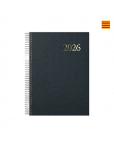 Dohe Segovia Agenda Anual Espiral en Catalan - Dia Pagina - Sabado y Domingo misma Pagina - TamaÃ±o 14x20cm - Color Negro