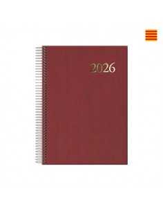 Dohe Segovia Agenda Anual Espiral en Catalan - Dia Pagina - Sabado y Domingo misma Pagina - TamaÃ±o 14x20cm - Color Burdeos