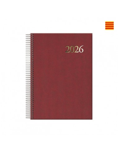 Dohe Segovia Agenda Anual Espiral en Catalan - Dia Pagina - Sabado y Domingo misma Pagina - TamaÃ±o 14x20cm - Color Burdeos