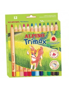 Alpino Trimax Pack de 12 Lapices de Colores Triangulares Gruesos-Sacapuntas - Mina de 5.4mm - Resistente al Agua - Bandeja