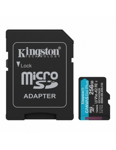 Kingston Tarjeta Micro SDXC 256GB UHS-I U3 V30 Clase 10 200MB s Canvas Go Plus con Adaptador