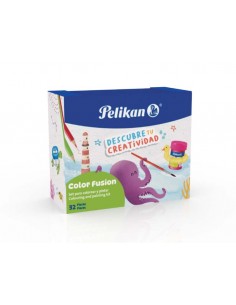 Pelikan Color Fusion Pack con 12 Rotuladores-12 Lapices de Colores-6 Botes de Tempera 25ml-Pincel y Recipiente para Agua