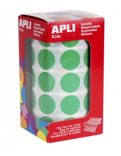 Apli Rollo de 1.770 Gomets Redondos Ã 20mm - Adhesivo Permanente con Base de Agua - Libre de Disolventes - Color Verde