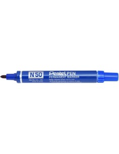 Pentel Pen N50 Rotulador Permanente - Punta de 4.3mm - Resistente a Agua y Luz - Color Azul