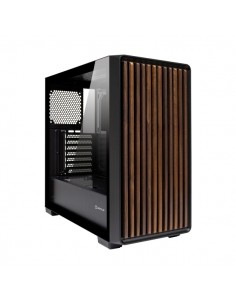 Unykach Revelat Madeira Black Caja ATX-Micro ATX-ITX - Lateral de Vidrio Templado y Frontal con Listones de Madera Natural