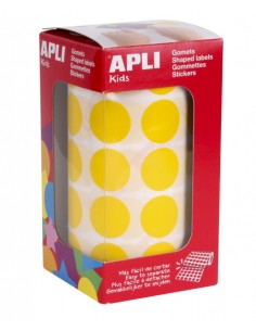Apli Rollo de 1.770 Gomets Redondos Ã 20mm - Adhesivo Permanente con Base de Agua - Libre de Disolventes - Color Amarillo