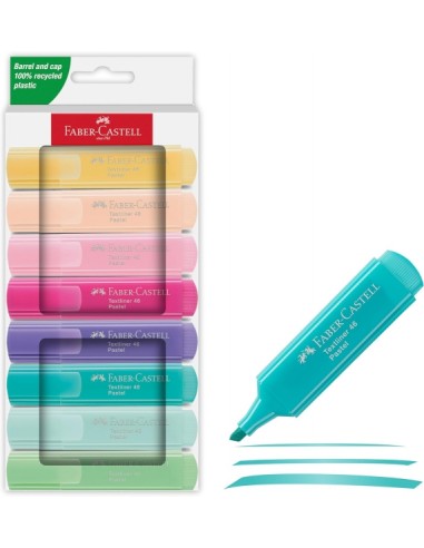 Faber-Castell Textliner 46 Pastel Pack de 8 Marcadores Fluorescentes - Punta Biselada - Trazo entre 1mm y 5mm - Tinta con