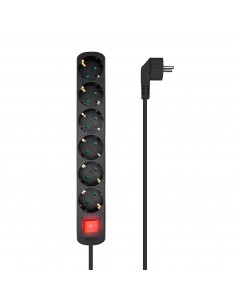 Aisens Regleta Multiple de 6 Tomas con Interruptor con Cable 3×1.5mm2 - 1.4m - Color Negro
