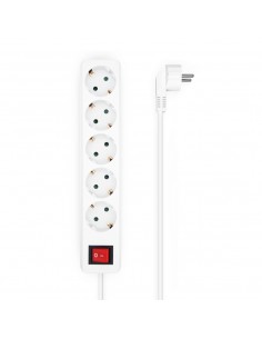 Aisens Base Multiple 5 Tomas con Interruptor con Cable 3×1.5mm2 - 1.4m - Color Blanco