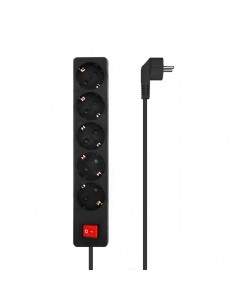Aisens Base Multiple 5 Tomas con Interruptor con Cable 3×1.5mm2 - 1.4m - Color Negro