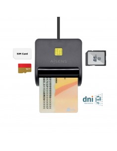 Aisens Lector de Tarjeta Inteligente DNI con Lector de Tarjetas SIM - SD - Micro SD - MMC - RS-MMC - MMC Micro - Color Negro