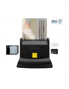 Aisens Lector de Tarjeta Inteligente DNI USB-C con Lector de Tarjetas SIM-SD-Micro SD-MMC-RS-MMC-MMC Micro - Color Negro