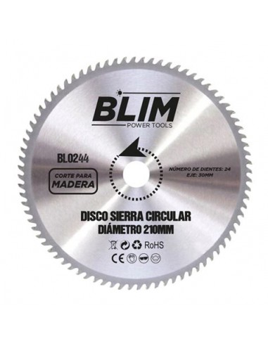 Blim Disco Corte de Madera para Sierra 210mm - 24 Dientes con Recubrimiento en Carburo de Tungsteno