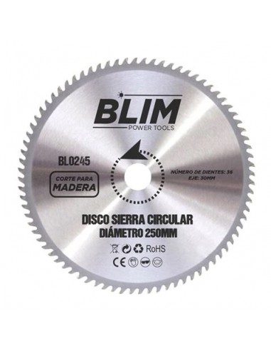 Blim Disco Corte de Madera para Sierra 250mm - 36 Dientes con Recubrimiento en Carburo de Tungsteno