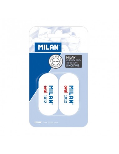 Milan 1012 Pack de 2 Gomas de Borrar Ovaladas - Miga de Pan - Suave Caucho Sintetico - Color Blanco