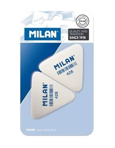 Milan 428 Pack de 2 Gomas de Borrar Triangulares - Miga de Pan - Suave Caucho Sintetico - Color Blanco
