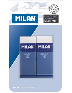 Milan Nata 320 Pack de 2 Gomas de Borrar Rectangulares - Plastico - Faja de Carton Azul - Todo tipo de Superficies - Color