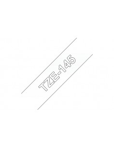 Brother TZe145 Cinta Laminada Generica de Etiquetas - Texto blanco sobre fondo transparente - Ancho 18mm x 8 metros