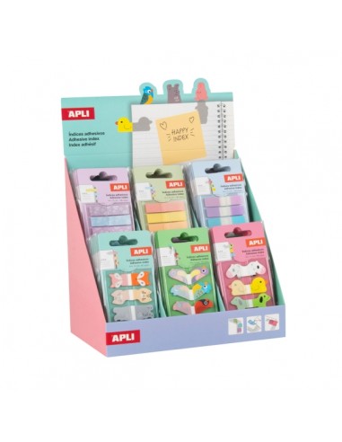 Apli Expositor con 48 Packs de 80 Indices Adhesivos de Papel 44x16mm - Faciles de Despegar - Organiza Tus Documentos