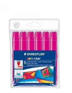 Staedtler Noris Jumbo 340 Pack de 6 Rotuladores Jumbo - Punta de Fibra - Trazo 3mm - Tapa Ventilada - Color Magenta